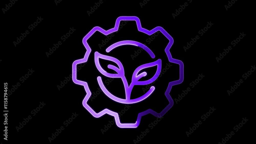 Eco technology icon animation by purple color neon on black background. Eco technology icon animation by purple color neon on black background.