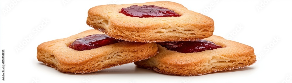 Delicious Strawberry Jam Filled Cookies Stacked on a White Surface for Sweet Treat Imagery Delicious Strawberry Jam Filled Cookies Stacked on a White Surface for Sweet Treat Imagery