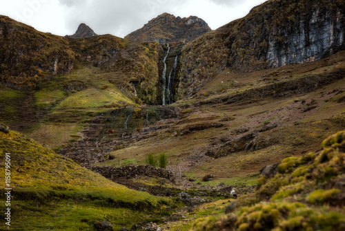 Peruvian waterfall during the Lares trail