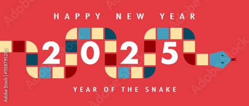 Chinese new year 2025 year of the Snake. Abstract background. Geometric Snake illustration. Traditional Chinese lunar new year concept.