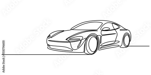 Continuous line drawing of modern car, Abstract small car in continuous line art drawing style. Minimalist black linear sketch isolated on white background vector illustration. Premium pro vector.