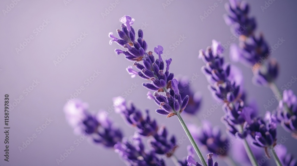 A cluster of deep purple lavender on a soft lavender-gray background, natural close-up shot, Minimalist style A cluster of deep purple lavender on a soft lavender-gray background, natural close-up shot, Minimalist style
