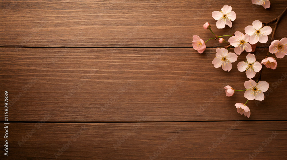 Fototapeta premium Delicate Pink Blossoms on Rustic Wood, Springtime's Gentle Arrival, a Symbol of Renewal and Hope, Displayed Elegantly.