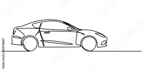 Continuous line drawing of modern car, Abstract small car in continuous line art drawing style. Minimalist black linear sketch isolated on white background vector illustration. Premium pro vector.