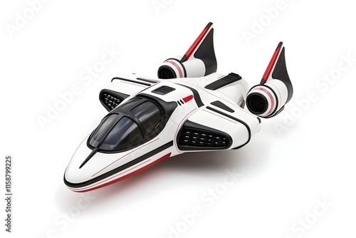 Futuristic white and red spaceship model with sleek aerodynamic design