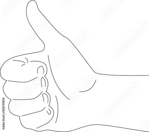 Hand drawn detailed outline image of approval thumb up gesture. Vector illustration with transparent background.