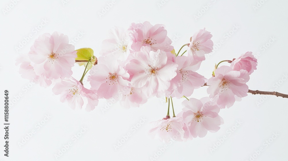 A cluster of delicate pink cherry blossoms against a serene white backdrop, close-up shot, Minimalist style A cluster of delicate pink cherry blossoms against a serene white backdrop, close-up shot, Minimalist style