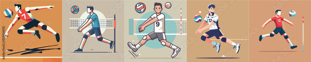 Fototapeta premium Vector collection of a volleyball player practicing hard