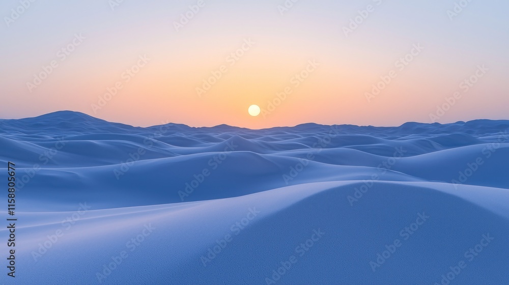 Serene sunset over a vast, undulating desert landscape. Serene sunset over a vast, undulating desert landscape.