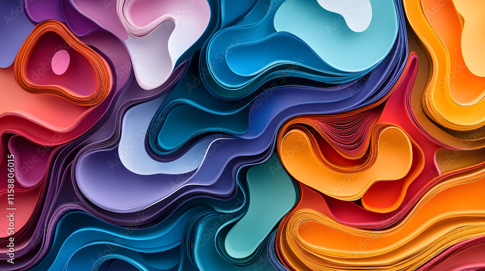 Fototapeta premium Layered abstract papercut designs with vibrant colors.