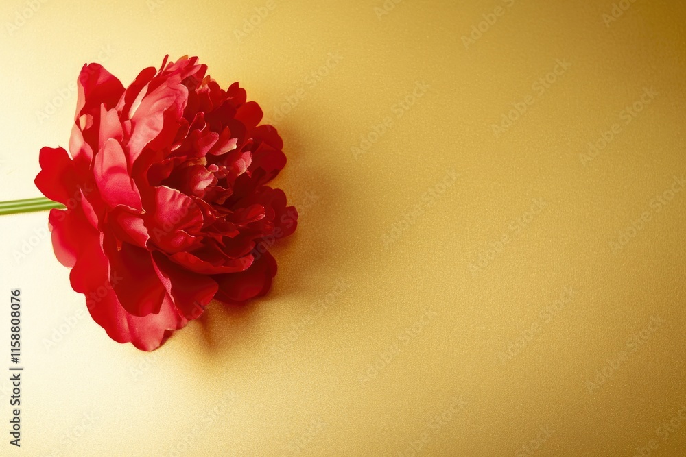Minimalist Chinese New Year Concept with Single Red Peony on Gold Background for Elegant Design Minimalist Chinese New Year Concept with Single Red Peony on Gold Background for Elegant Design