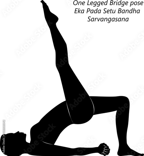 Silhouette of woman practicing Eka Pada Setu Bandha Sarvangasana yoga pose. One Legged Bridge pose.Isolated vector illustration