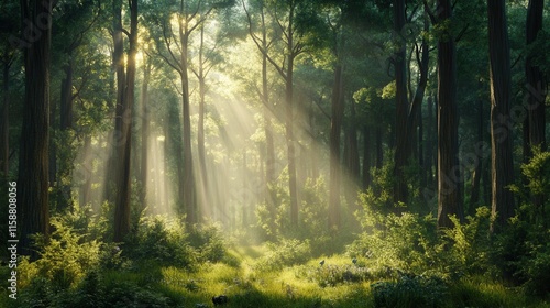 Wallpaper Mural Serene Forest Landscape with Sunlight Filtering Through Trees Torontodigital.ca