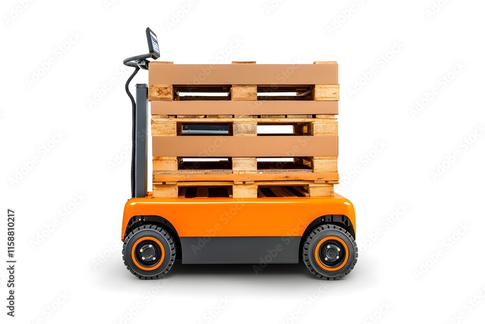 Electric Pallet Jack with Stack of Wooden Pallets for Warehouse Use Electric Pallet Jack with Stack of Wooden Pallets for Warehouse Use