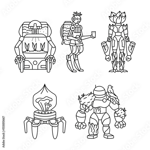 Robots helpers  vector color illustration.
