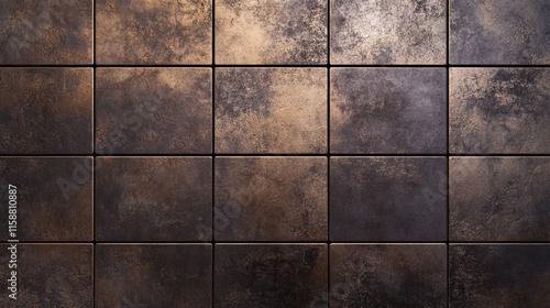 Abstract bronze and black square pattern, metallic textured tiles, unique design background, modern wall decor