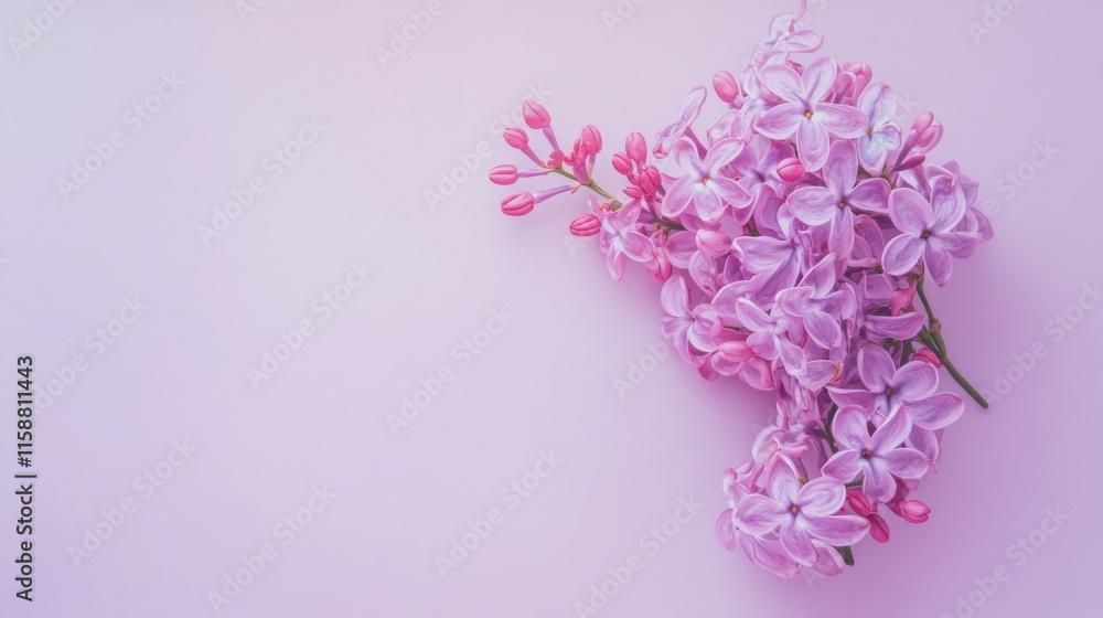 Fototapeta premium A delicate purple lilac on a pale lavender background, close-up shot, Minimalist style