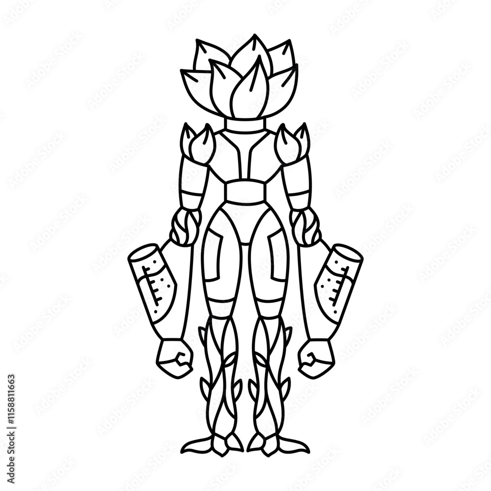 Eco robot character color line illustration. Fictional monster. Editable stroke. Eco robot character color line illustration. Fictional monster. Editable stroke.