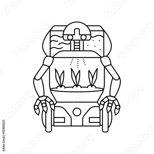 Eco robot character color line illustration. Fictional monster. Editable stroke.