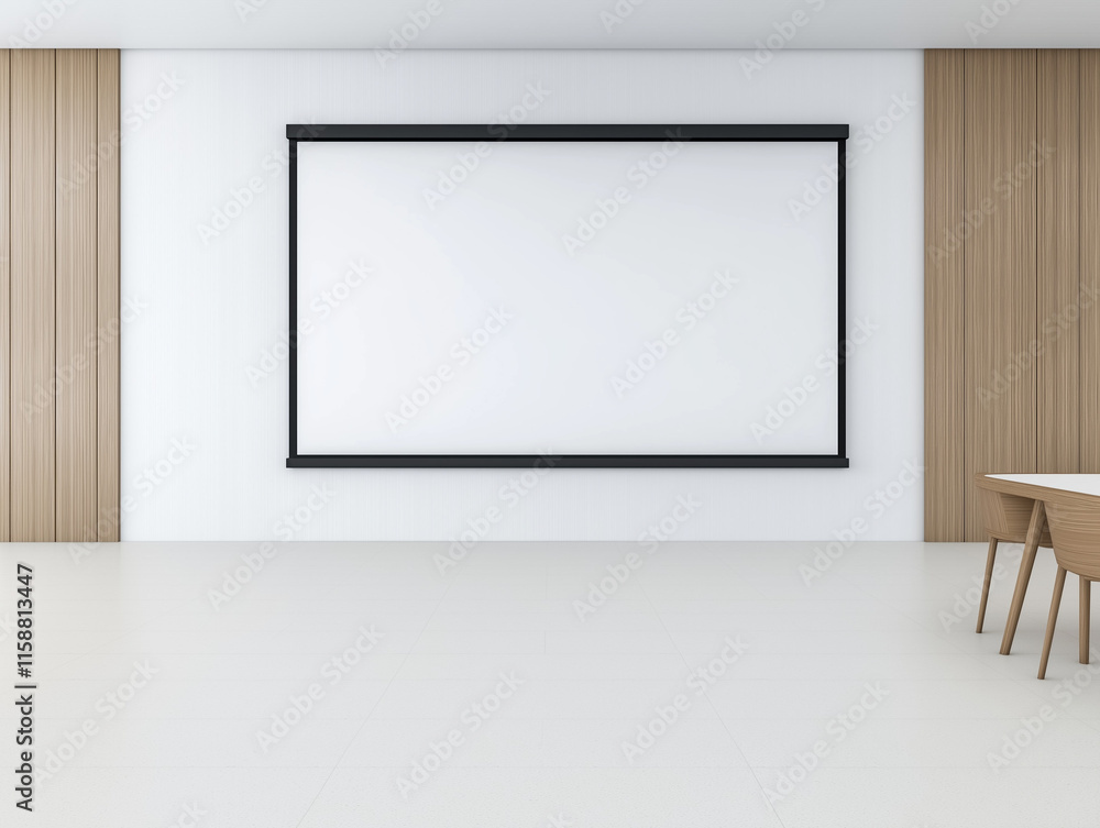 Large Meeting Room Mockup Featuring a Blank Presentation Area Large Meeting Room Mockup Featuring a Blank Presentation Area