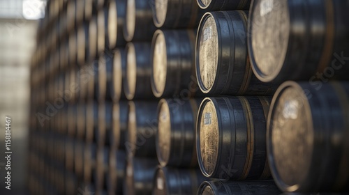 Oil barrels stacked in storage, symbolizing the global reliance on fossil fuels and the need for sustainable energy solutions. photo