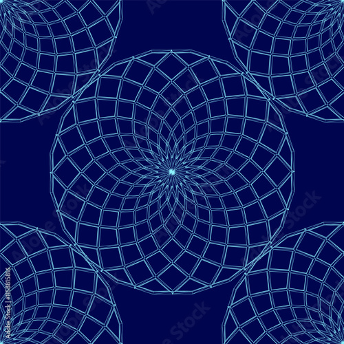 Blue pattern of circles with a blue background. The circles are all different sizes and are arranged in a way that creates a sense of movement and depth. Scene is one of calmness