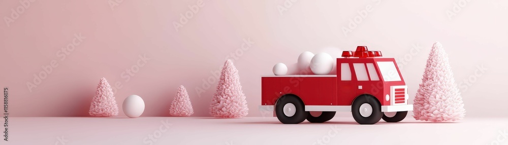 3d geometric design of a firefighter truck playful winter scene digital colorful environment close-up view 3d geometric design of a firefighter truck playful winter scene digital colorful environment close-up view