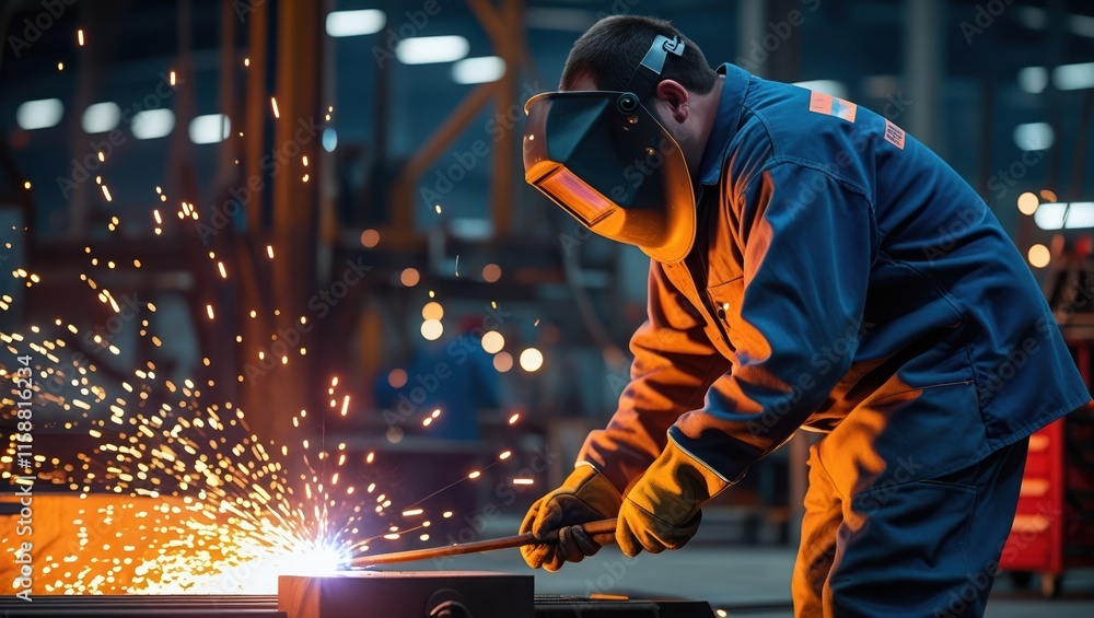 Welder in Workshop Crafting Metal with Precision Welder in Workshop Crafting Metal with Precision