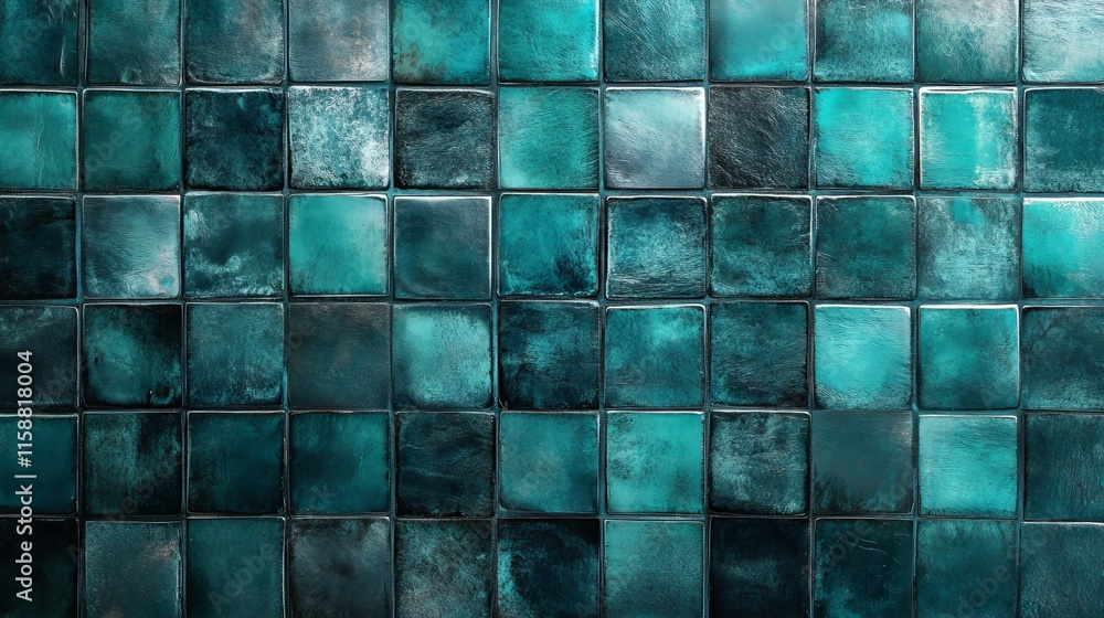 Teal and Blue Mosaic Tiles Modern Abstract Design, Vintage Look Square Patterns for Home Decor, Elegant Wall Art Print Teal and Blue Mosaic Tiles Modern Abstract Design, Vintage Look Square Patterns for Home Decor, Elegant Wall Art Print