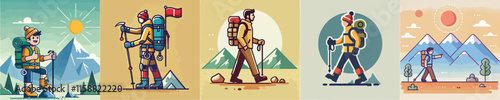 Vector collection of a mountain climber climbing