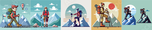 Vector collection of a mountain climber climbing