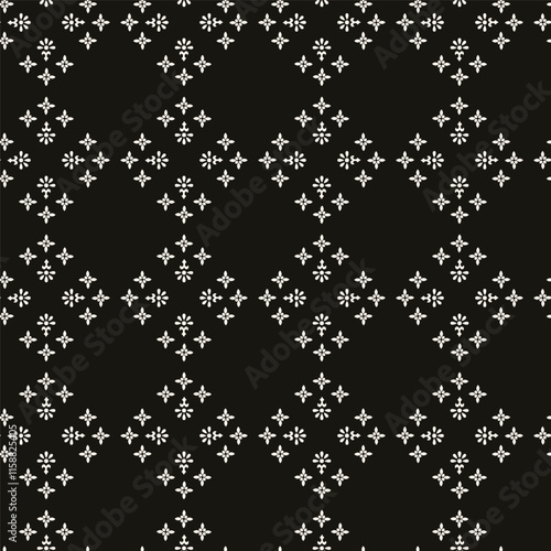 Simple floral pattern. Vector minimalist seamless texture with tiny flower shapes. Abstract geometric monochrome background. Repeat design for fabric.