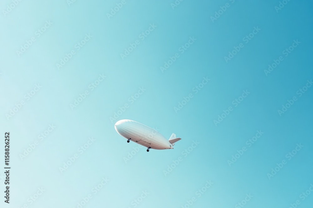 Minimalist Aerial View of a White Blimp against Clear Blue Sky for Modern Design Use Minimalist Aerial View of a White Blimp against Clear Blue Sky for Modern Design Use