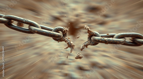Broken Metal Chain Depicting Symbolic Freedom and Breaking Boundaries – Generative AI