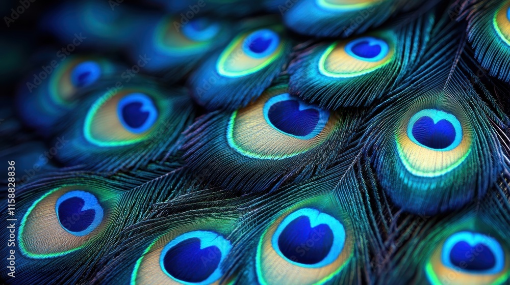 Obraz premium Close-Up of Colorful Peacock Feathers Displaying Vibrant Iridescent Patterns
