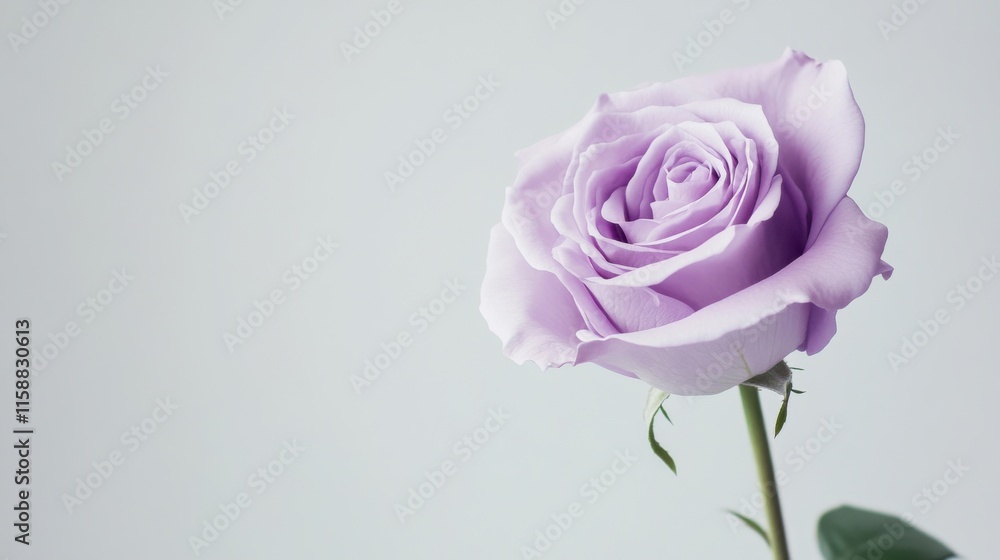 A lone pastel lavender rose isolated against a light grey background, close-up shot, Minimalist style A lone pastel lavender rose isolated against a light grey background, close-up shot, Minimalist style