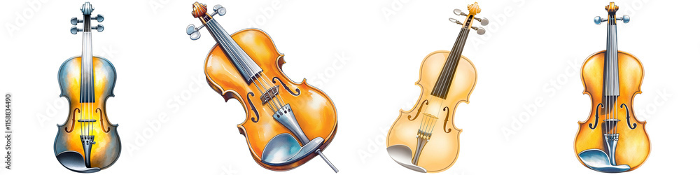 Fototapeta premium 2024 Grammy Concept, A collection of four distinct violins, showcasing various designs and finishes.