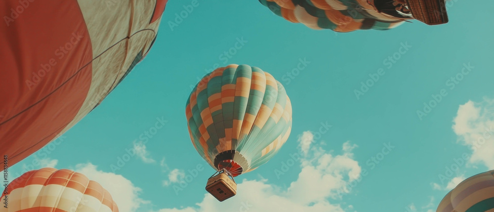 Fototapeta premium Colorful hot air balloons gracefully floating in a vibrant sky during a sunny afternoon