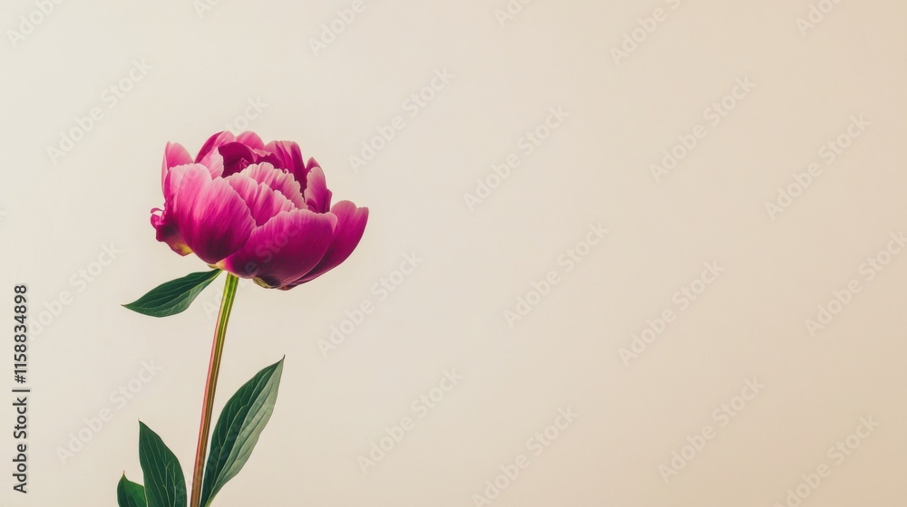 A lone rich magenta peony isolated against a light beige background, close-up shot, Minimalist style A lone rich magenta peony isolated against a light beige background, close-up shot, Minimalist style