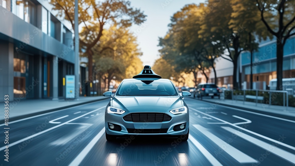 Futuristic Autonomous Car in Urban Landscape Futuristic Autonomous Car in Urban Landscape