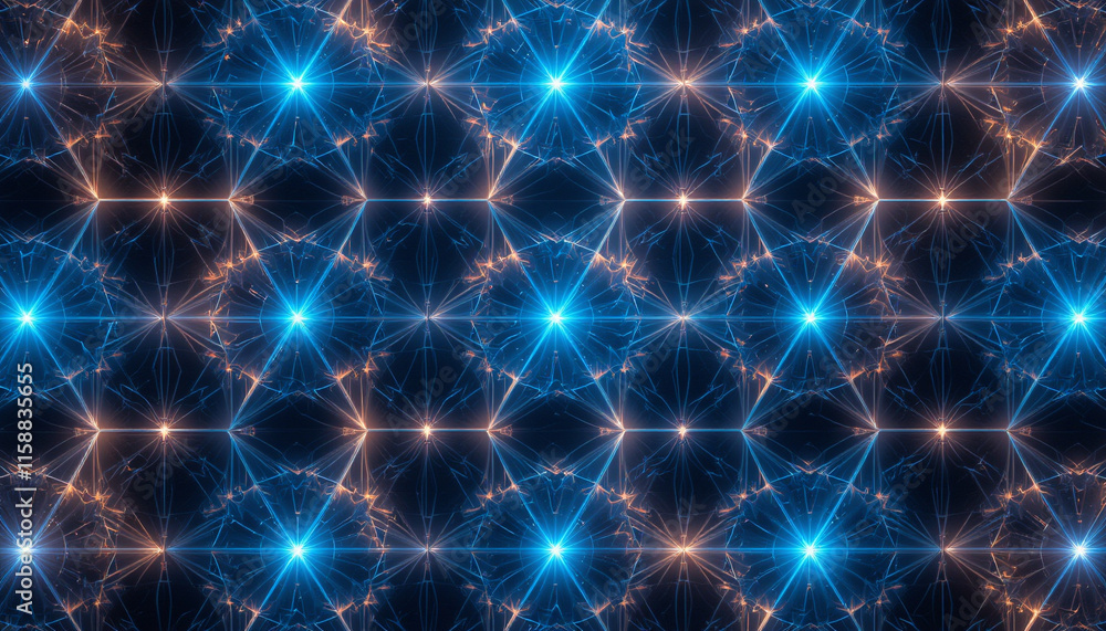 Interlocking glowing polygons creating futuristic tessellations.
Interlocking glowing polygons creating futuristic tessellations.