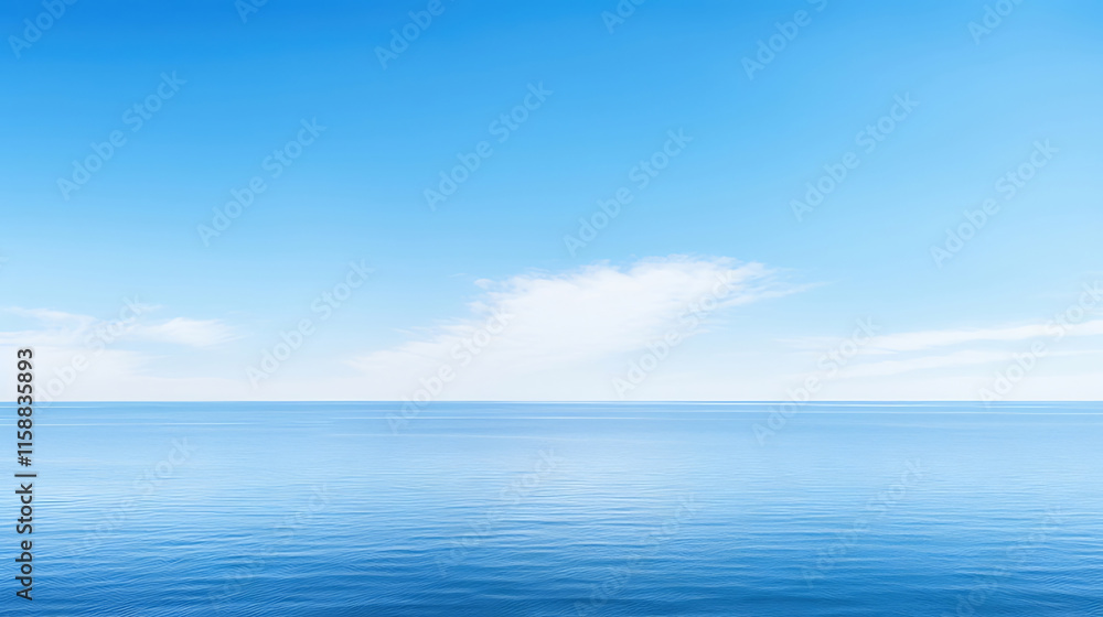Calm ocean meeting a clear blue sky, minimal clouds. Calm ocean meeting a clear blue sky, minimal clouds.