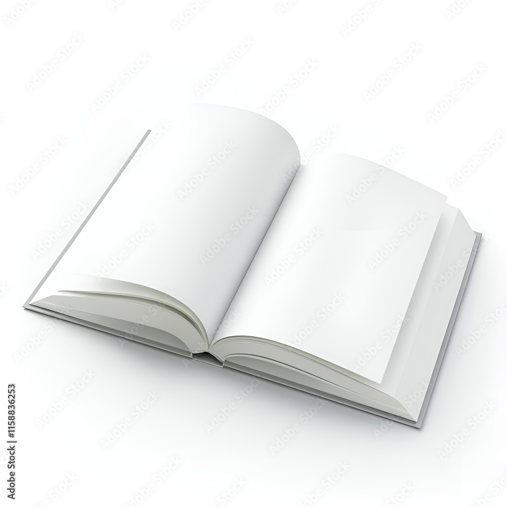 Open blank book with white pages against a light white background, symbolizing potential for knowledge, creativity, and storytelling in a minimalist style. Open blank book with white pages against a light white background, symbolizing potential for knowledge, creativity, and storytelling in a minimalist style.