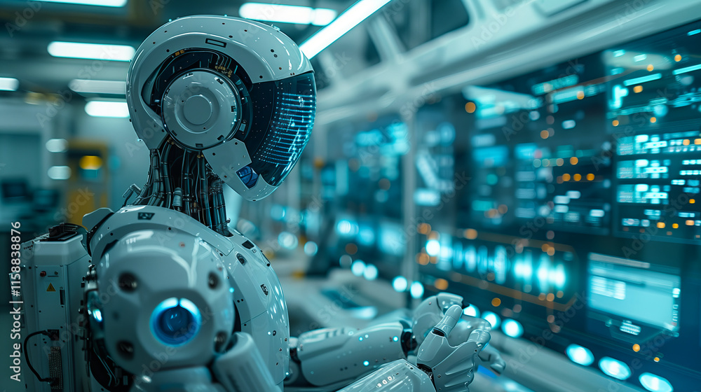 A futuristic environment featuring a humanoid robot with advanced engineering, symbolizing artificial intelligence and robotic innovation. A futuristic environment featuring a humanoid robot with advanced engineering, symbolizing artificial intelligence and robotic innovation.