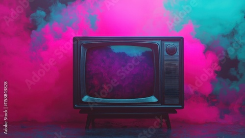Wallpaper Mural Retro TV Neon Colors 80s Aesthetic Vintage Broadcast Colorful Smoke Torontodigital.ca