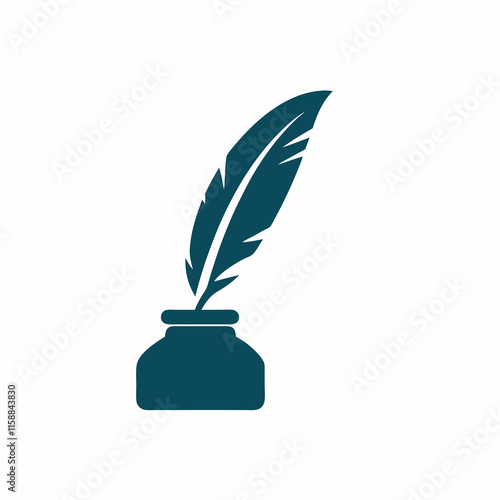 Simple Elegant Quill and Ink Pot Illustration.