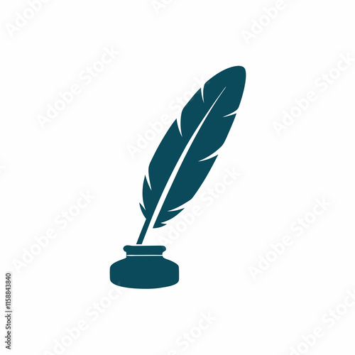 Simple Elegant Quill and Ink Pot Illustration.