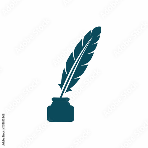Simple Elegant Quill and Ink Pot Illustration.