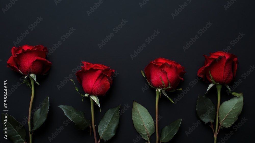 A minimalist composition of red roses on a sleek black background, close-up shot, Contemporary style A minimalist composition of red roses on a sleek black background, close-up shot, Contemporary style