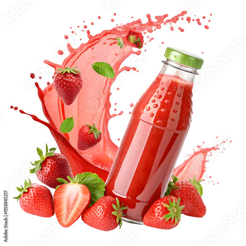 Strawberry Splash Juice with Fresh Vibrant Clear PNG Background  
